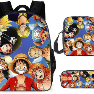 Bulto de tres piezas de One piece, anime, bolsos, cartuchera, lonchera