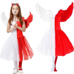 Disfraz de mitad angel mitad diablo para niña, cupido, halloween