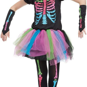 Juego de disfraz de esqueleto de neón de Halloween con 12 extensiones de cabello, paquete de 4 tatuajes temporales para Halloween