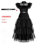 Disfraz Miércoles, Merlina Addams, Baile Deluxe para niña, Vestido negro largo, Wednesday