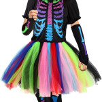 Juego de disfraz de esqueleto de neón de Halloween con 12 extensiones de cabello, paquete de 4 tatuajes temporales para Halloween