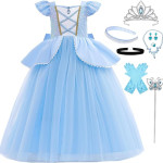 Vestido de Princesa Cenicienta para Niña Disfraz de Tul con Accesorios para Fiesta de Cumpleaños de Carnaval de Halloween