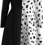 Disfraz de Cruella para niños y niñas, disfraz de cosplay de Deville, falda de lunares negros y blancos, vestido largo rojo para Halloween