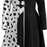 Disfraz de Cruella para niños y niñas, disfraz de cosplay de Deville, falda de lunares negros y blancos, vestido largo rojo para Halloween