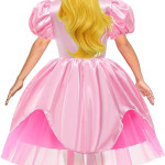 Disfraz vestido de princesa melocotón, 1 corona dorada brillante, peach, mario bross