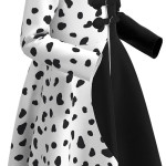 Disfraz de Cruella para niños y niñas, disfraz de cosplay de Deville, falda de lunares negros y blancos, vestido largo rojo para Halloween