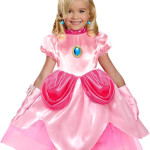Disfraz vestido de princesa melocotón, 1 corona dorada brillante, peach, mario bross