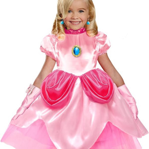 Disfraz vestido de princesa melocotón, 1 corona dorada brillante, peach, mario bross