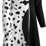 Disfraz de Cruella para niños y niñas, disfraz de cosplay de Deville, falda de lunares negros y blancos, vestido largo rojo para Halloween