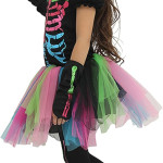 Juego de disfraz de esqueleto de neón de Halloween con 12 extensiones de cabello, paquete de 4 tatuajes temporales para Halloween