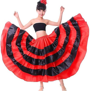 Falda española, color rojo y negro, para el vientre gitano, para baile de ballet de México Flamenco Culturas
