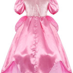 Disfraz vestido de princesa melocotón, 1 corona dorada brillante, peach, mario bross