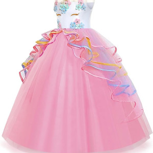 Vestido largo de tul sin mangas para niña, diseño de unicornio, con diadema, disfraz