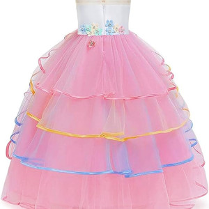 Vestido largo de tul sin mangas para niña, diseño de unicornio, con diadema, disfraz