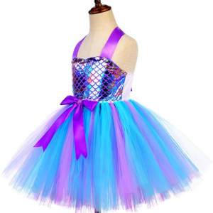 Faldas de tutú de sirena para niñas pequeñas, vestido de fiesta de cumpleaños, disfraz de sirena con diadema
