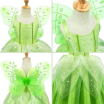 Disfraz de princesa de hadas para niños y niñas, con tirantes delgados, vestido largo verde con alas de mariposa, traje
