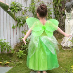 Disfraz de princesa de hadas para niños y niñas, con tirantes delgados, vestido largo verde con alas de mariposa, traje
