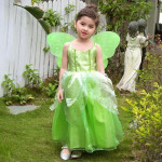 Disfraz de princesa de hadas para niños y niñas, con tirantes delgados, vestido largo verde con alas de mariposa, traje