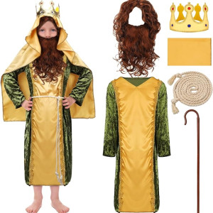 Traje Navidad Reyes magos disfraz de pastor de Jesús para niños, 6 piezas, tocado de pastor, bastón, barba, corona para niño, Halloween, cosplay