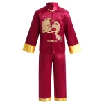 Traje tradicional chino bordado de dragón Kung Fu para niños, cultura china