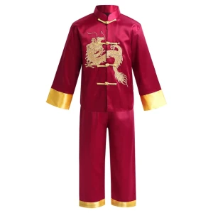 Traje tradicional chino bordado de dragón Kung Fu para niños, cultura china
