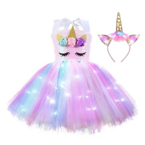 Disfraz Vestidos de Tul para niñas, Princesa, Unicornio, tutú de Ballet, Flores, Arco Iris