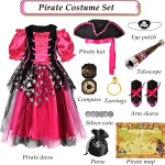 Disfraz de pirata para niñas, vestido de pirata con accesorios de lujo para Halloween, disfraz de princesa bucanera