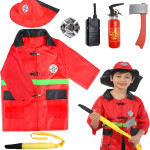 Disfraz de bombero con herramientas para niños, disfraz de bombero de simulación