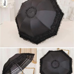 Sombrilla con decoración de encaje, accesorio para un evento de duelo victoriano, fiesta de Halloween con una bolsa de mano de encaje
