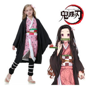 Traje De Cosplay De Nezuko Anime Japonés Para Niñas, Conjunto De Uniforme De Kimono Para Niños