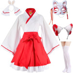 Disfraz de zorro kimono japonés rojo y blanco con calcetines
