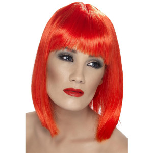 Peluca roja, corta, fibra resistente, cosplay, halloween
