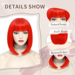 Peluca roja, corta, fibra resistente, cosplay, halloween