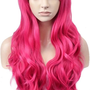 Peluca fucsia larga ondulada, disfraz, cosplay, halloween