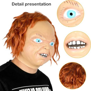 Máscara de Chucky, máscara de malvado de Chucky, máscara de payaso aterrador de Halloween, máscara de muñeca Chucky fantasma aterrador para disfraz de Chucky Cosplay
