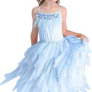 Vestido de tutú de princesa cisne con flecos de plumas para niñas, hada, cuentos, fantasía, disfraz