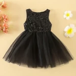 Vestido de princesa sin mangas de malla de lentejuelas, elegantes para niñas, bebés, ropa para fiesta