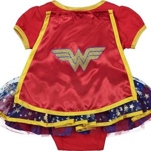 Disfraz de vestido tipo body de la Mujer Maravilla con tiara y capa para bebé niña