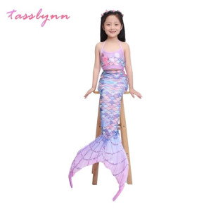 Traje de baño de Sirena tres piezas, niñas, cumpleaños, cola de sirena