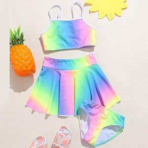 Traje de baño de niña arcoíris de tres piezas