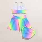 Traje de baño de niña arcoíris de tres piezas