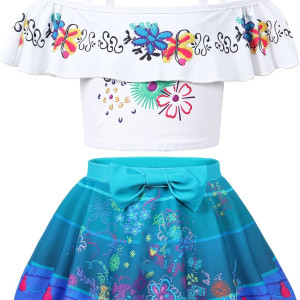 Encanto Traje de Baño para Niña Mirabel Bikini Traje de Baño Princesa Fuera del Hombro Volantes