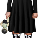 Vestido ngro de manga larga con cuello blanco,  Peter Pan , Merlina, halloween