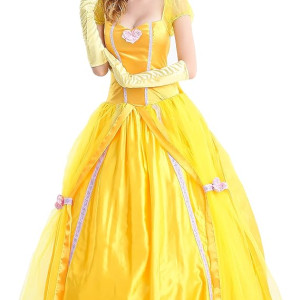 Disfraz de princesa Bella para mujer, bella y la bestia, cuentos, vestido de gala de princesa Belle, disfraz de Halloween para adulto