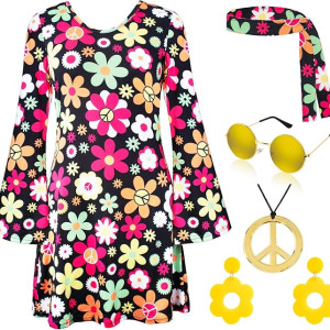 Conjunto de disfraz hippie de los años 70 y 60, Halloween