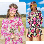 Conjunto de disfraz hippie de los años 70 y 60, Halloween
