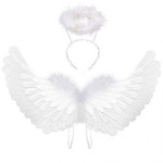 Disfraz De Angel Vestido corto de fiesta hecho de malla, con volantes y hombros descubiertos Con alas