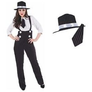Disfraz de mujer gángster para adultos, traje de Halloween de mafioso, disfraz de clandestino de los años 20 en blanco y negro, atuendo de los años 20